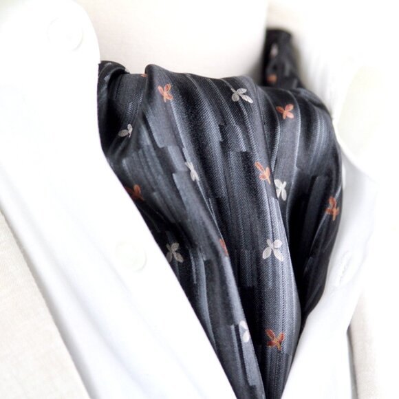 Silk Men's Cravat Ascot Tie Black CAMELLUCCI Gift for him A236 - Picture 7 of 11